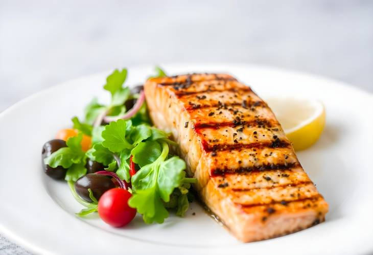 Refreshing Grilled Salmon with Lemon and Salad